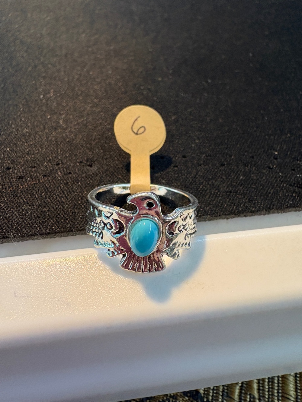 Silver Turquoise Bird Ring - Size 6